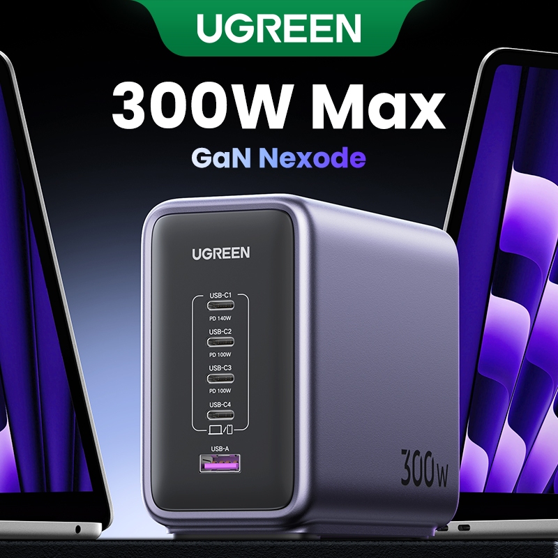 Carregador UGREEN 300W USB C , Estação De Carregamento De Mesa Nexode GaN 5 Portas , Rápido PD3.1 De Porta Única Máxima