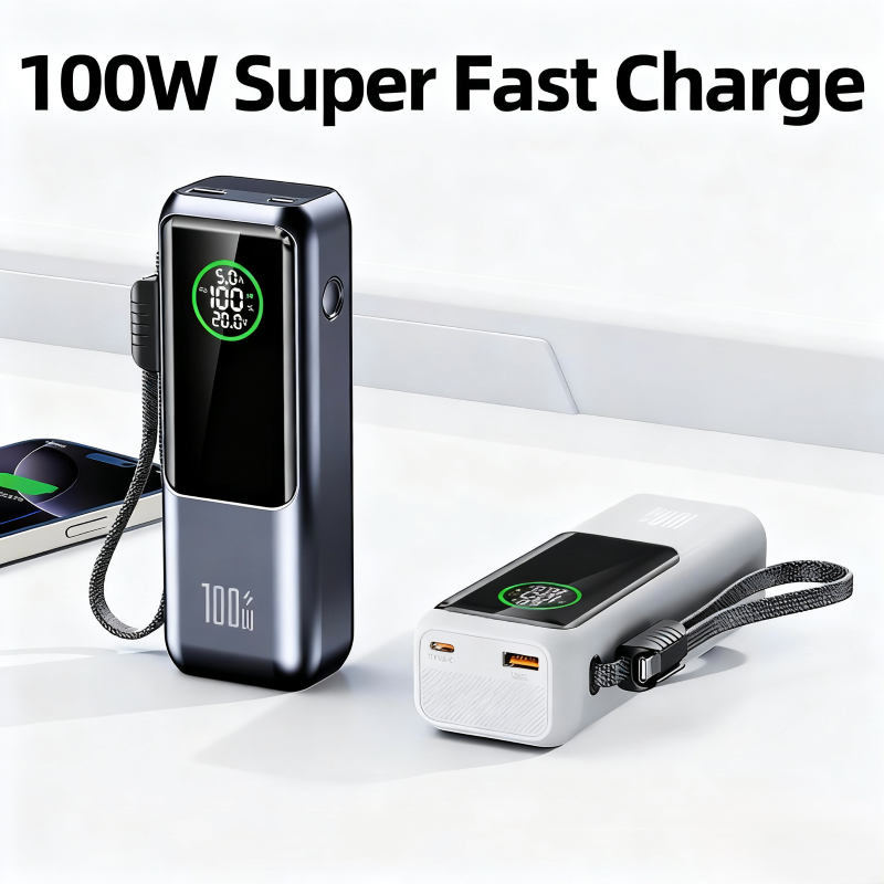 20000mAh Power Bank Bidirecional LED Inteligente - 100W Carga Rápida e Alça Portátil para Emergências