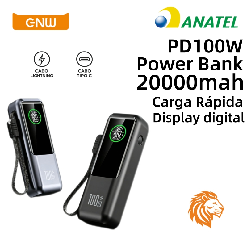 Power Bank A57 20000mAh 100W PD - Cabo Bidirecional - Carrega Notebook, MacBook e Celular