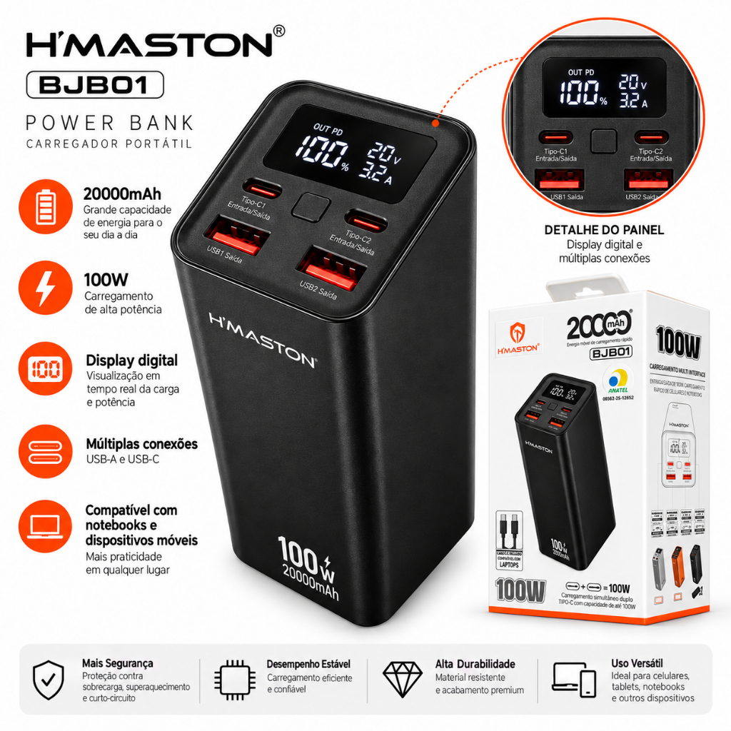 Power Bank 20000mAh Hmaston BJB01 100W USB-C