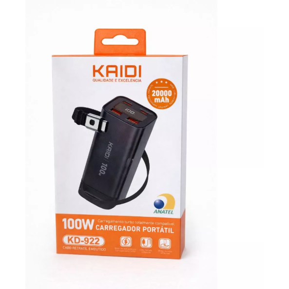 Carregador Portátil 20000mah 100w Kaidi-922