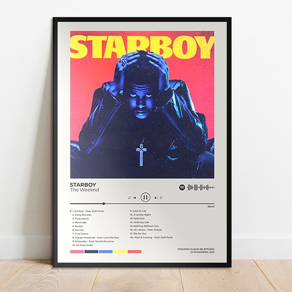 Quadro Placa MDF Spotify The Weeknd Starboy Kiss Land Beauty Behind the Madness After Hours Dawn FM Hurry Up Tomorrow