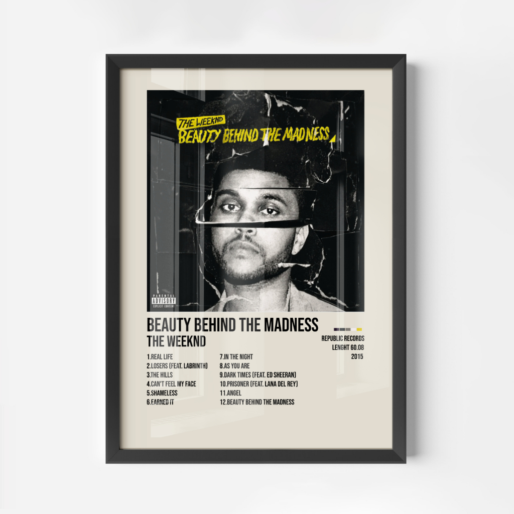 Quadro Decorativo Música R&B Álbum The Weeknd - Beauty Behind the Madness Com Moldura