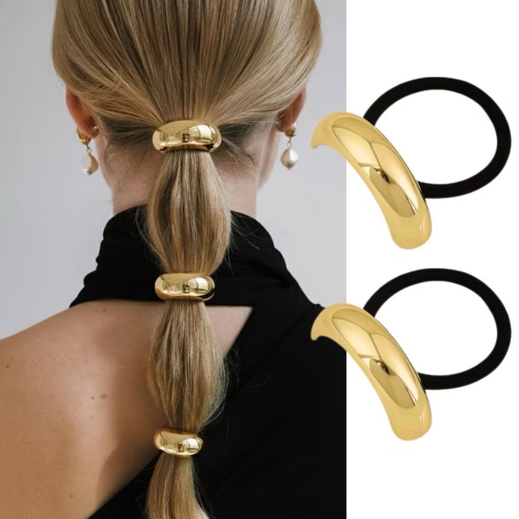 Elástico de Cabelo Feminino Dourado Luxo Minimalista Prendedor Premium