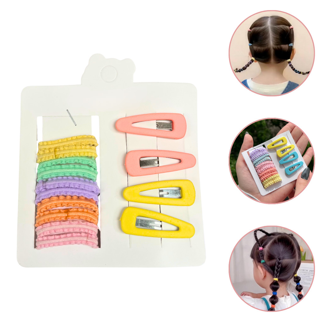 Kit 10 Elástico Xuxinha De Cabelo + 4 Presilhas TicTac Para Penteado Infantil