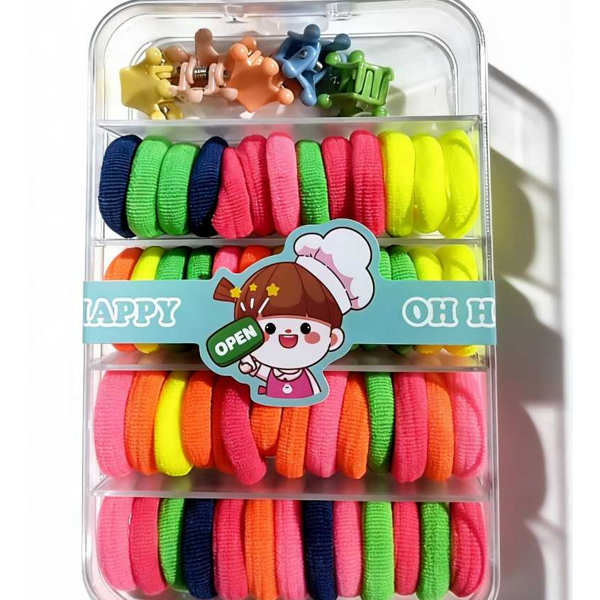 Kit 60 Elásticos de Cabelo Infantil + Mini Presilhas Coloridas | Acessórios Meninas Penteados Fáceis