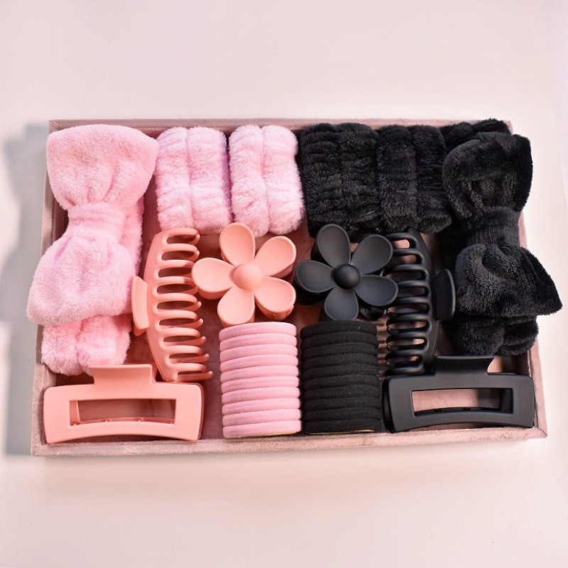 Rosa preto acessórios de cabelo conjunto arco faixa de cabelo flor Grab Clip fosco alta elástica faixa de cabelo faixa d