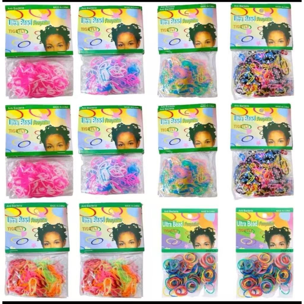 12 Packs of mini silicone elastics ponytail hair clip in packets