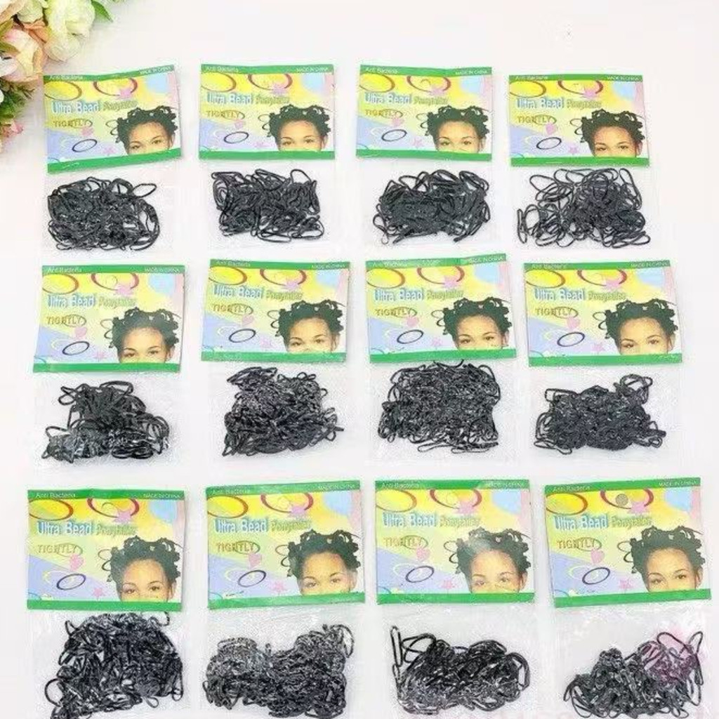 12 Packs of mini silicone elastics ponytail hair clip in packets