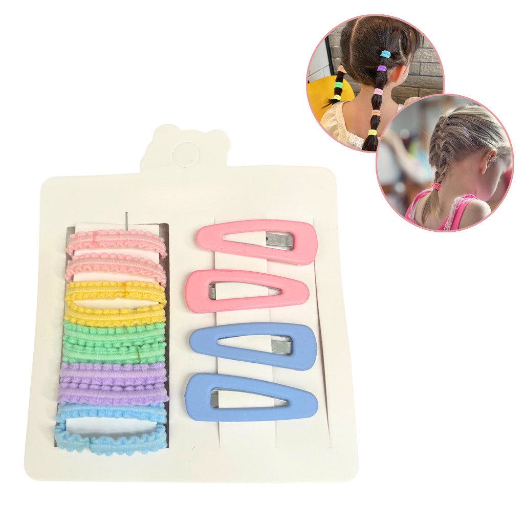 Kit Com 10 Xuxinha De Cabelo Coloridas + 4 Tic Tac Presilha Para Penteados Infantis Infantil