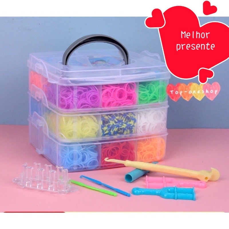 （com caxia) 3000 Elástico Loom Bands Clips Pulseira Cores Sortidas