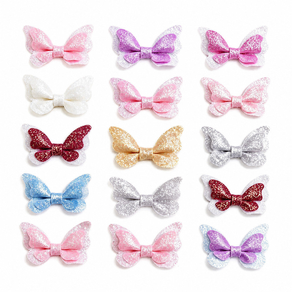 65mm Crianças borboleta crochet clip Gradual pó brilhante ornamentos de cabelo 2-20unidade diy