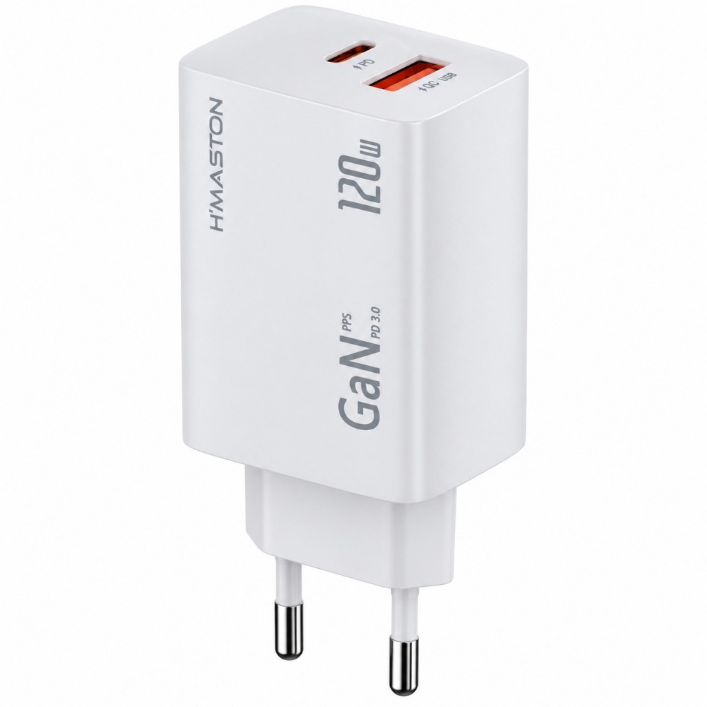 Carregador H’Maston GaN11 120W GaN USB-C 100W USB-A 20W Bivolt para Notebook e Celular