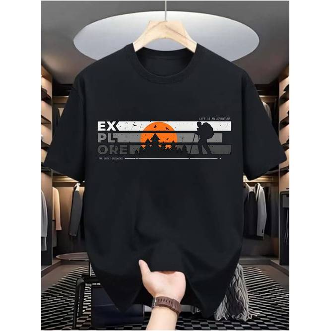 Camiseta Viagem Vida Digital Print Masculino Estiloso Moderno Confortável Tendência Verão Street Hip - Hop