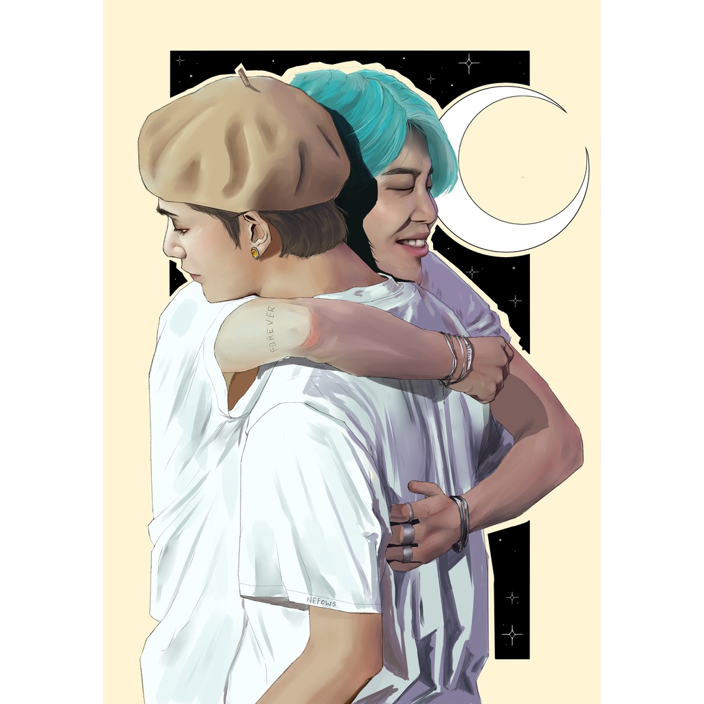 ARTE digital print kpop fanart TAEHYUNG e JIMIN BANGTAN BOYS - VMIN lua e estrelas