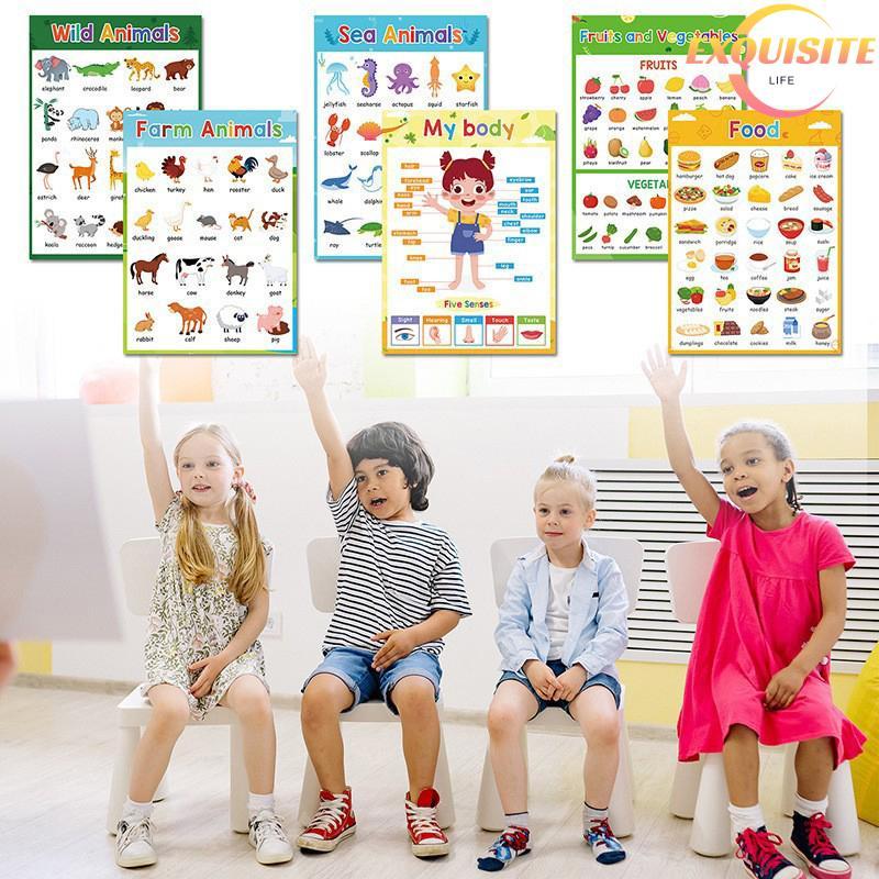 [EL-t] Pôsteres Educativos Para Crianças Pré-Escolares , Palavras Em Inglês , Gráficos De Aprendizagem , Auxiliares De E