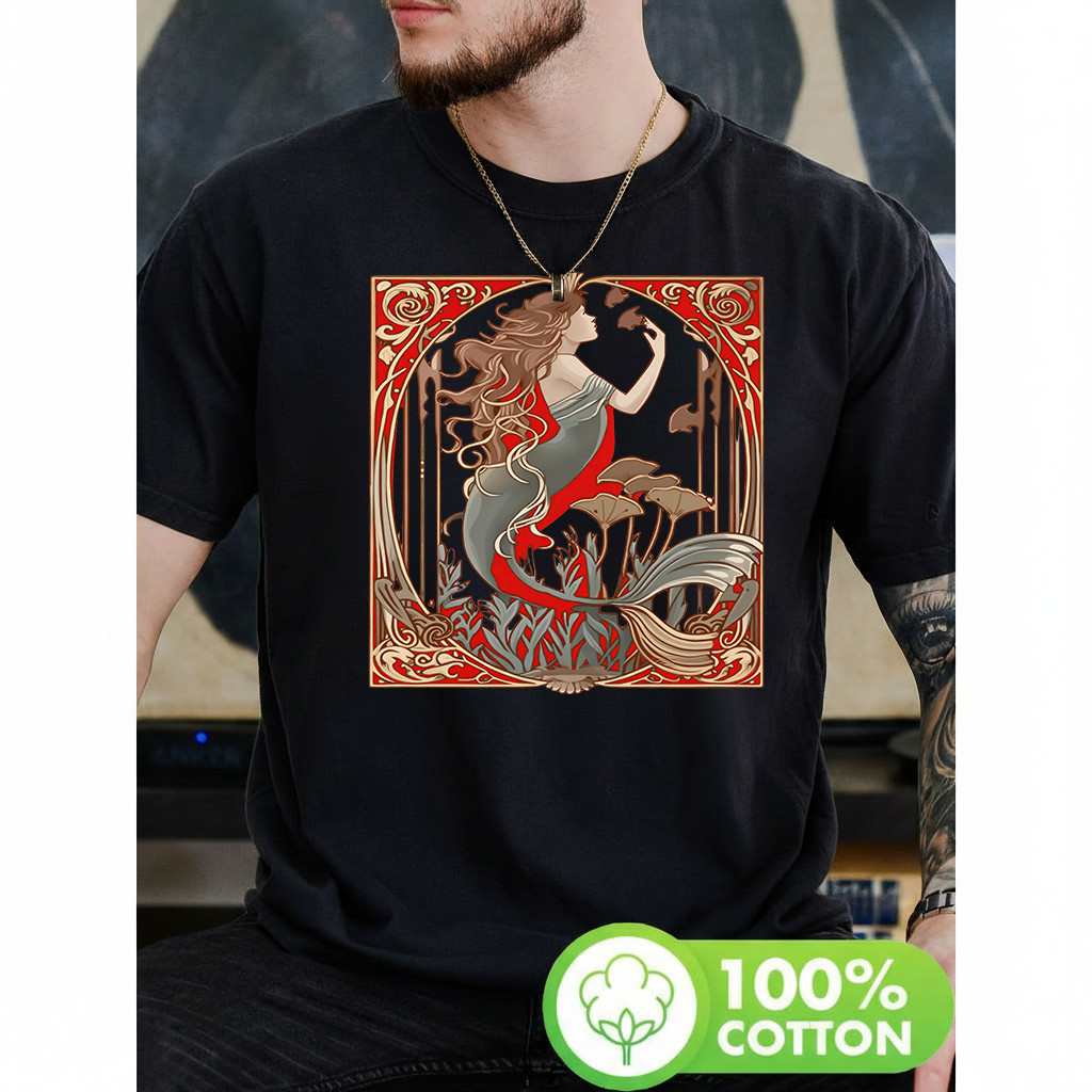 Camiseta Masculina Mermaid Art Nouveau Estampa Premium Atemporal Estilosa Retrô