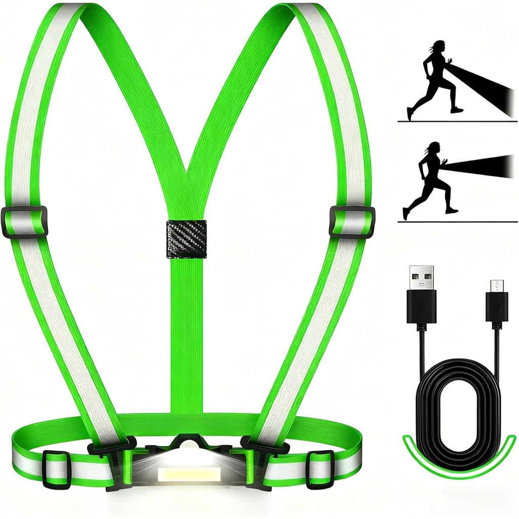 500LM Running Lights for Runners, Adjustable 100° Beam Running Light Vest, 360° Reflective Running Gear Rechargeable, Ru
