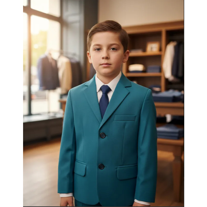 Terno Infantil Juvenil Slim Masculino Azul Turquesa Queima de Estoque