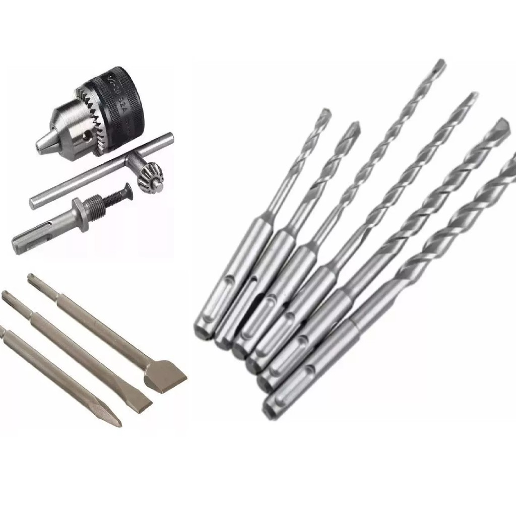 Kit Prof.Broca,Talhadeira Ponteira, Mandril + Adaptador com Chave SDS PLUS P/Martelete