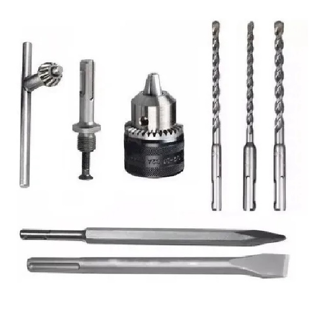 Kit Adaptador 9 Peças Mandril Chave Aperto Brocas Martelete Sds Plus KaQi