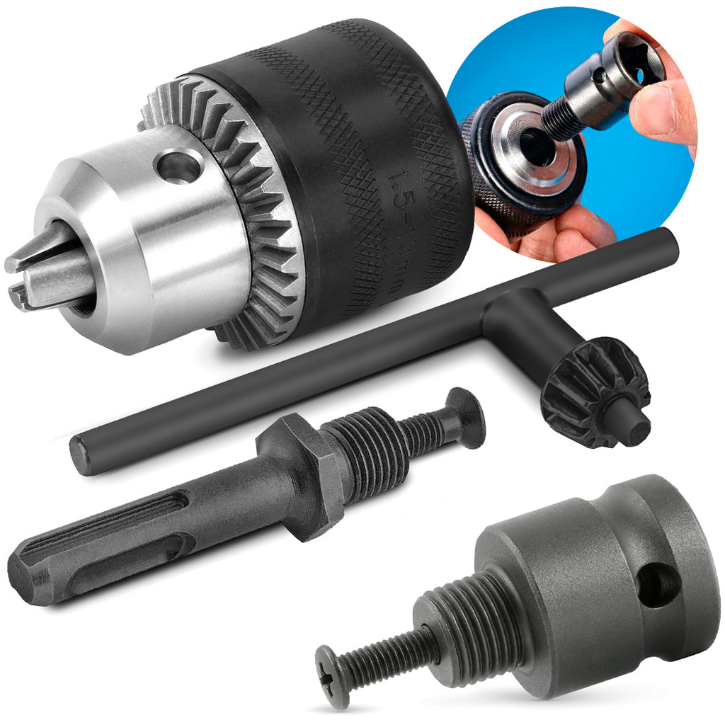 Kit Mandril Com Chave 1/2 Rosca 1,5-13mm + Adaptador Impacto E Sds Plus