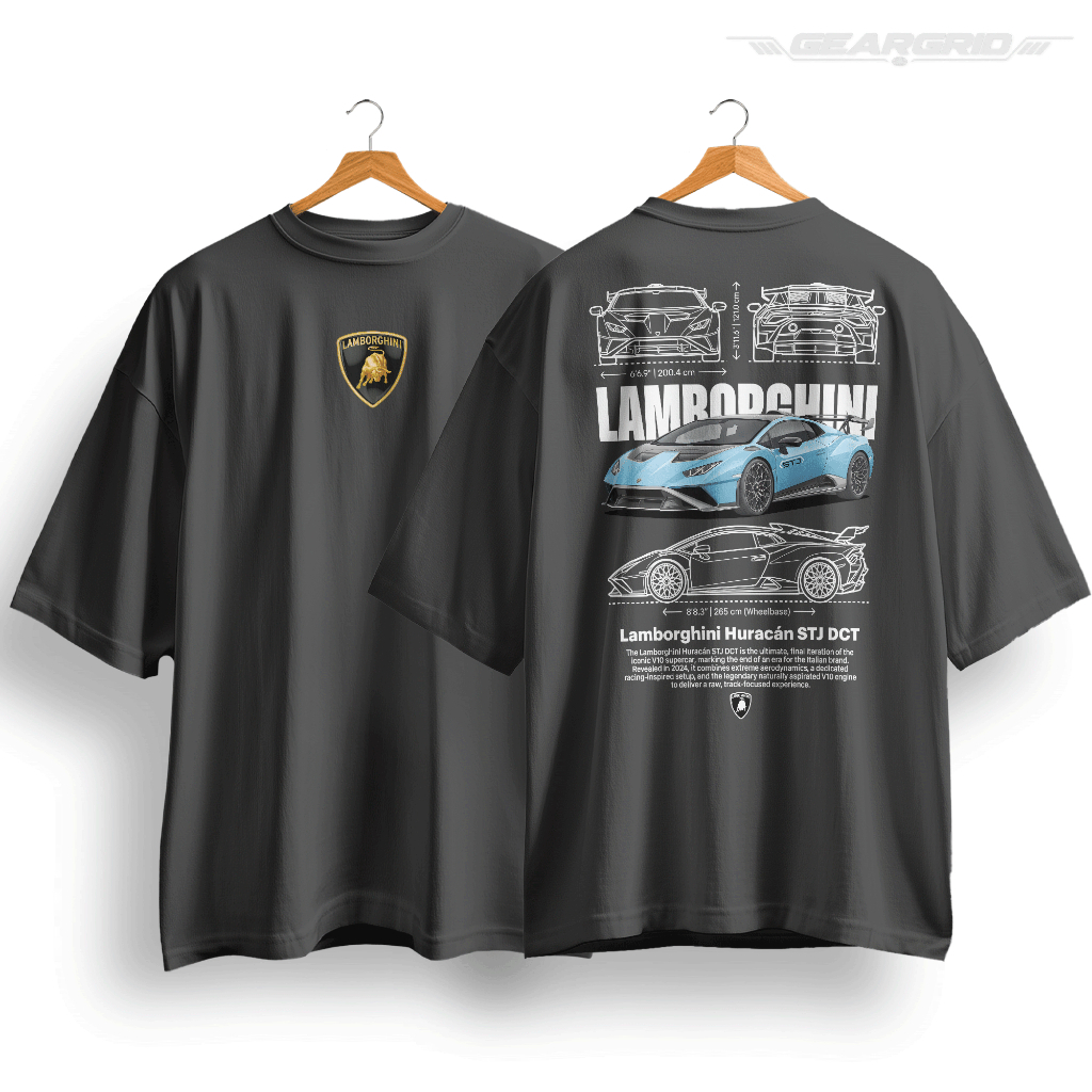 Camiseta Lamborghini Huracan STJ 100% Algodão Gearhead Oversized Unissex Streetwear