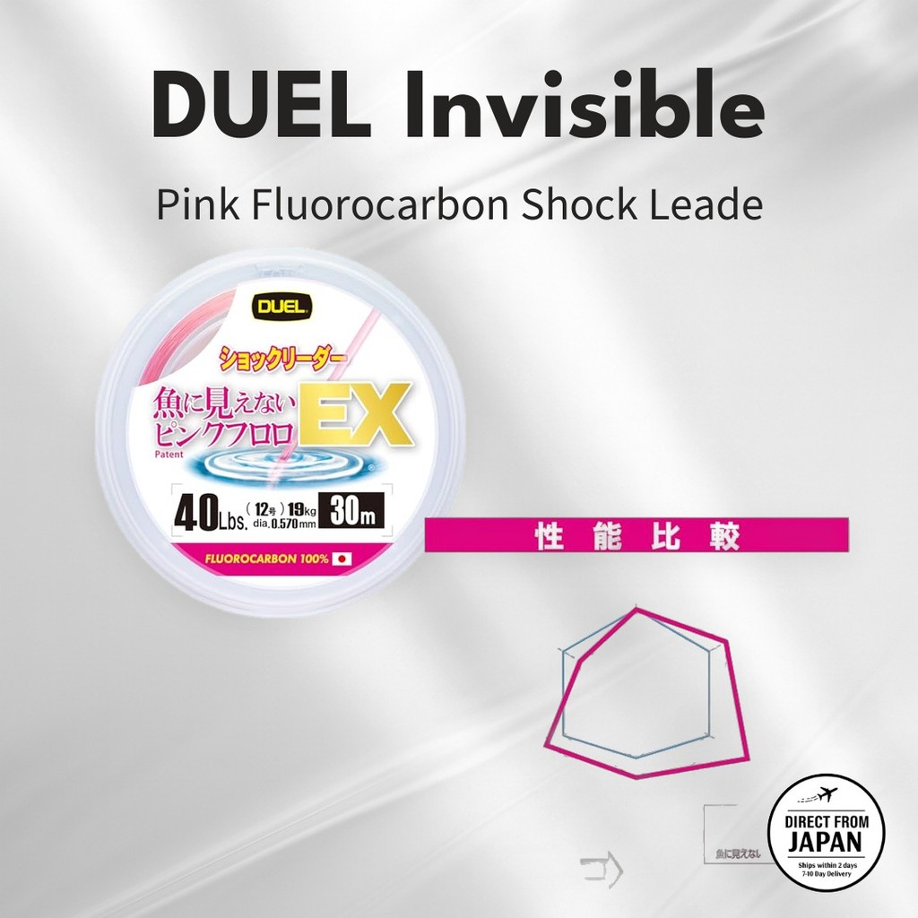 DUEL Invisible Pink Fluorocarbon Shock Leader / 30m & 50m Lengths / 2lb - 300lb Test Weights / Steal