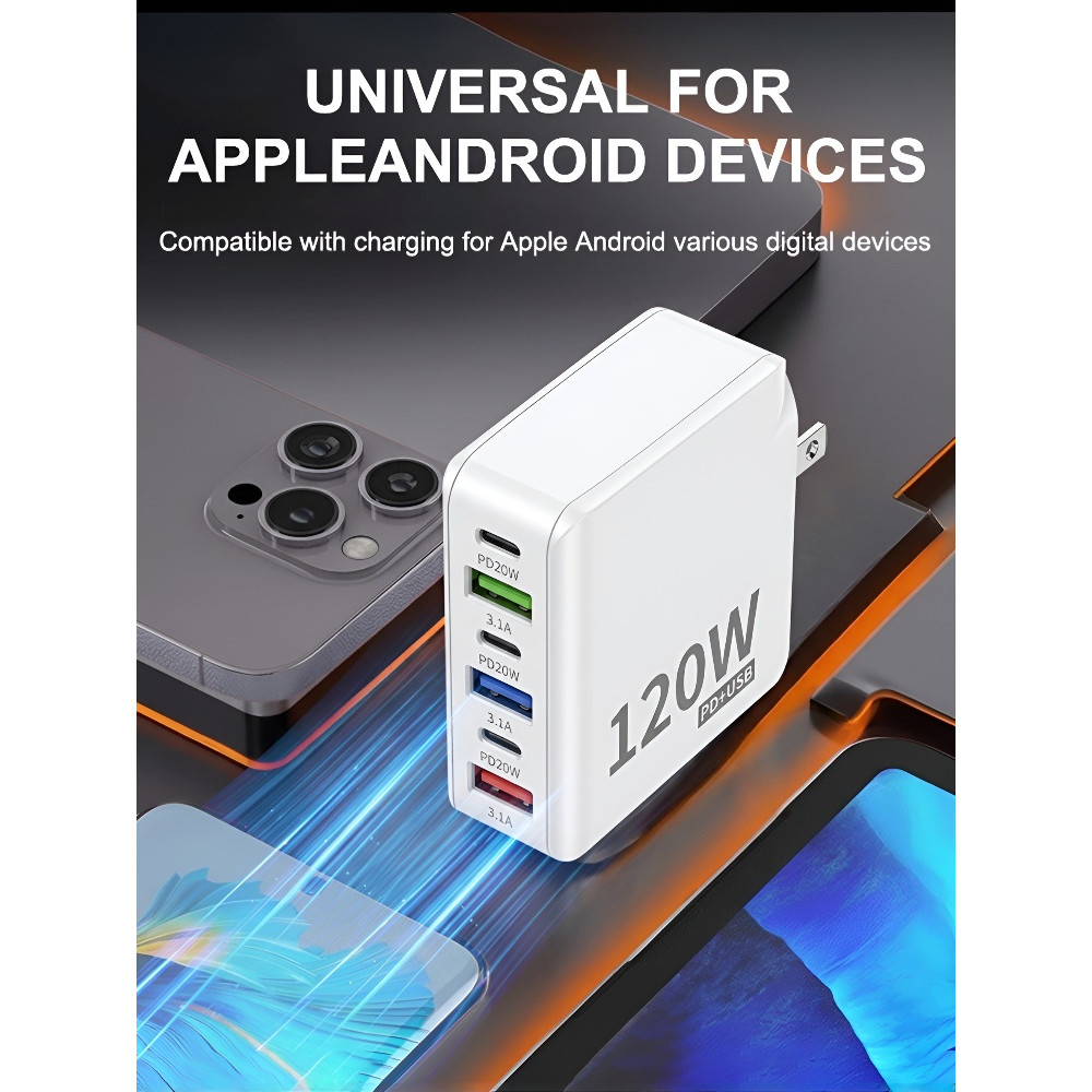 [6-Port Design]【Carga Rápida 6 Puertos】Plugue de carregamento rápido de 6 portas/Quick Charger/Universal Use