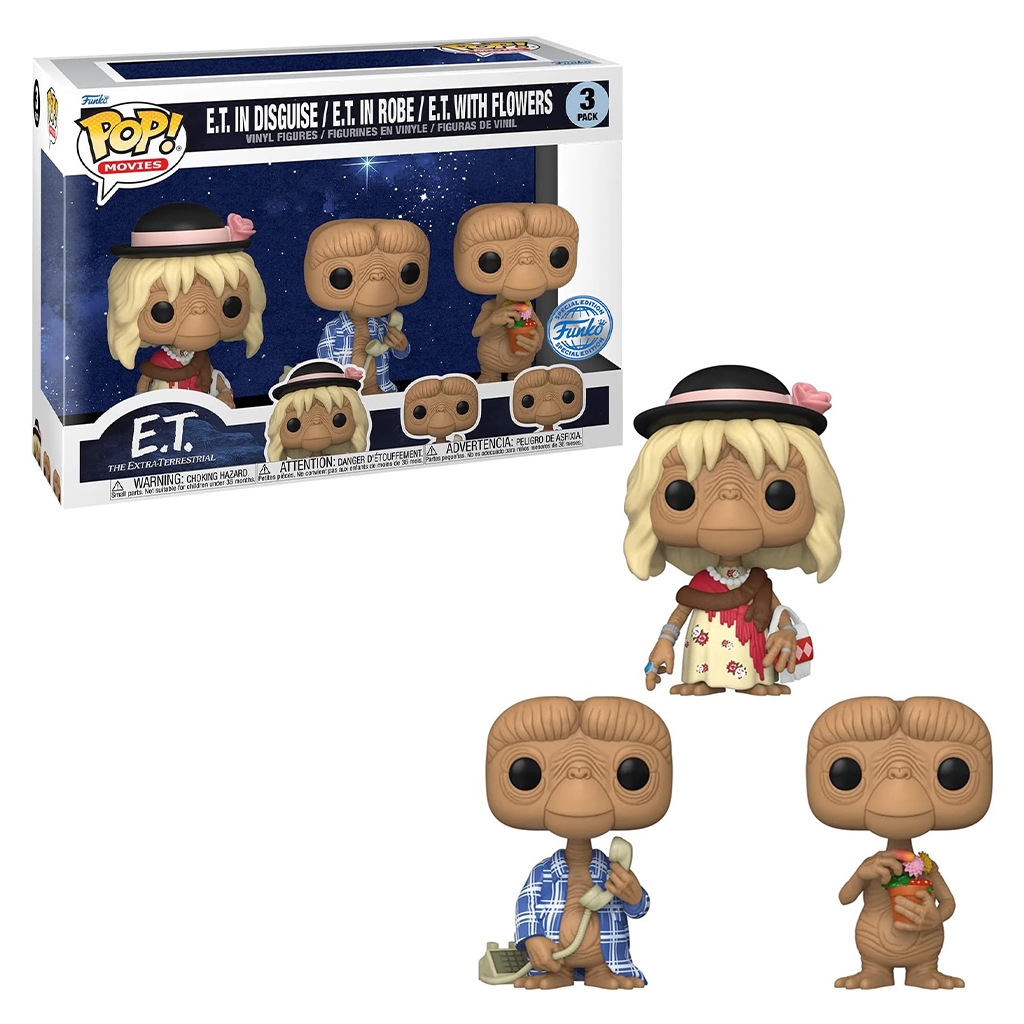 FUNKO POP MOVIES ET 40TH ANNIVERSARY 3-PACK - E.T. IN DISGUISE / E.T. IN ROBE / E.T. WITH FLOWERS (65051) NOVO ORIGINAL