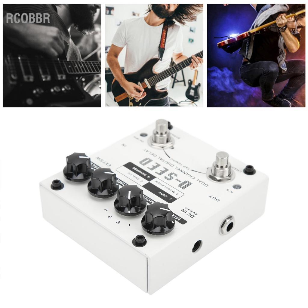 Rcobbr Pedal de efeito de atraso canal duplo 4 modos guitarra digital com função TAP TEMPO COPY ANALOG REVERSE