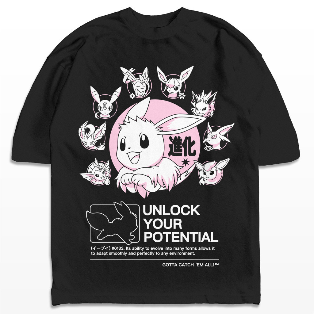 Camiseta Evee Evoluções Pokemon Potencial Streetwear Harajuku Aesthetic Camisa Basica e Oversized Unissex