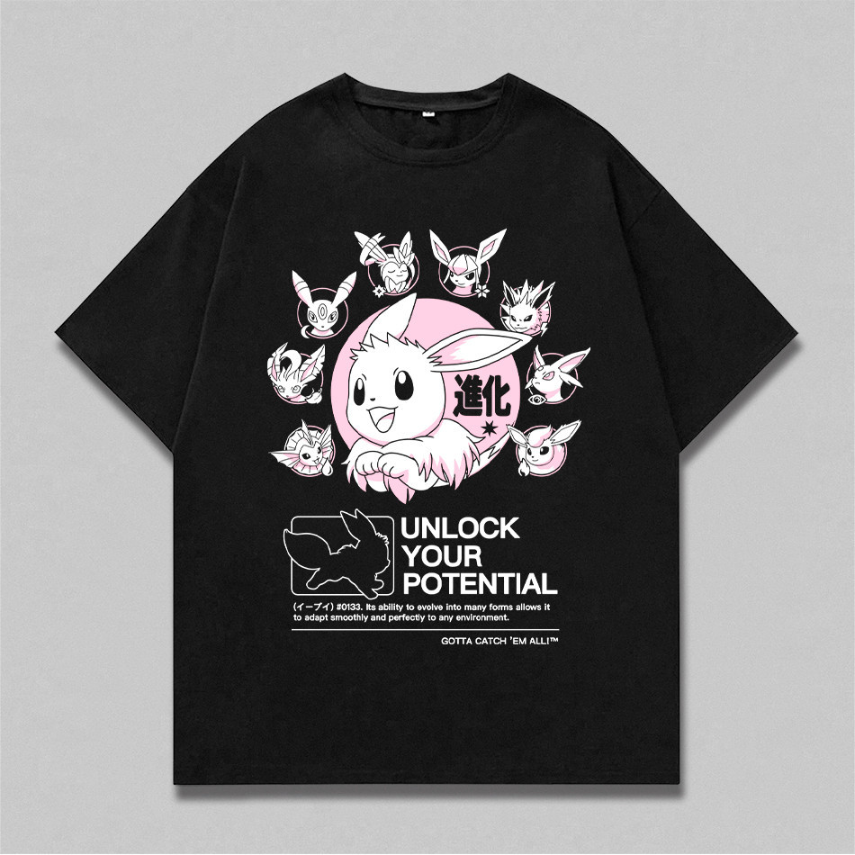 Camiseta Unissex Evee Evoluções Pokemon Streetwear Harajuku - Camisa de Malha 100% Algodão - Envio Imediato - Spyke Shop