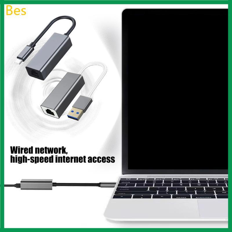Bes Alumínio Shell USB 3.0 Tipo C Para RJ45 Conversores Ethernet 100Mbps Gigabit Cord Adaptador Plugs And Play