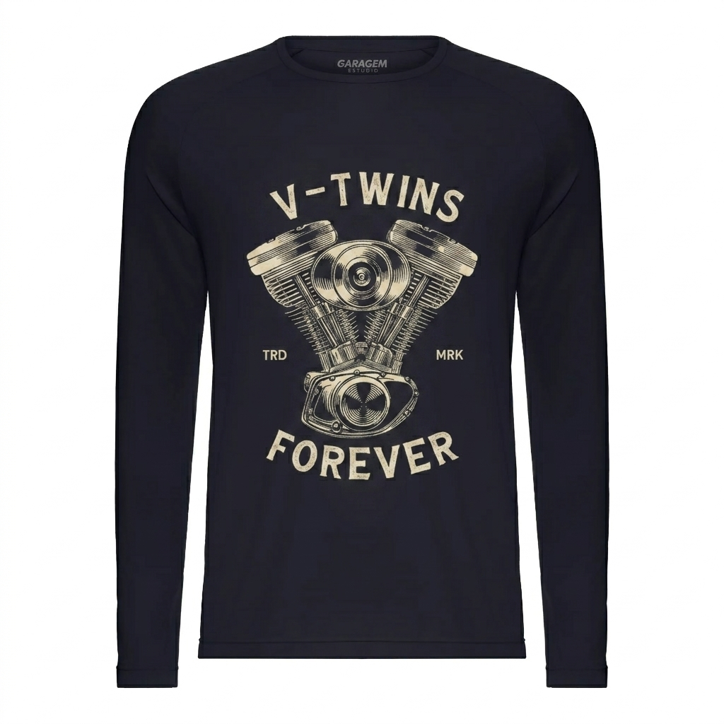 Camisa de Proteção Uv Moto Custom Estampa V-Twins Forever Blusa Solar Motociclista Camiseta Manga Longa Retro Vintage