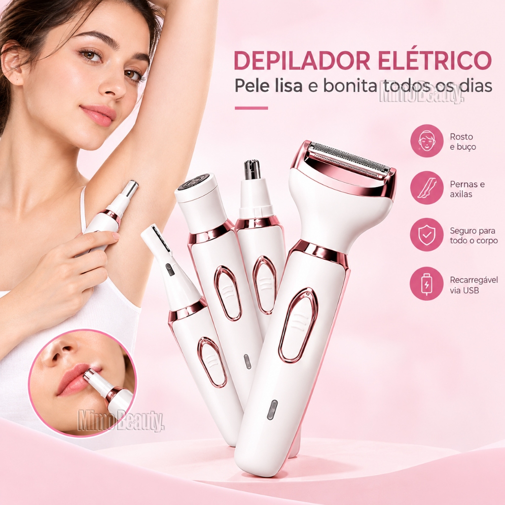 4-in-1 USB Rechargeable Women's Trimmer, Eyebrow, Nose, Armpit, Body Epilator, 500mAh Mimo Beauty.