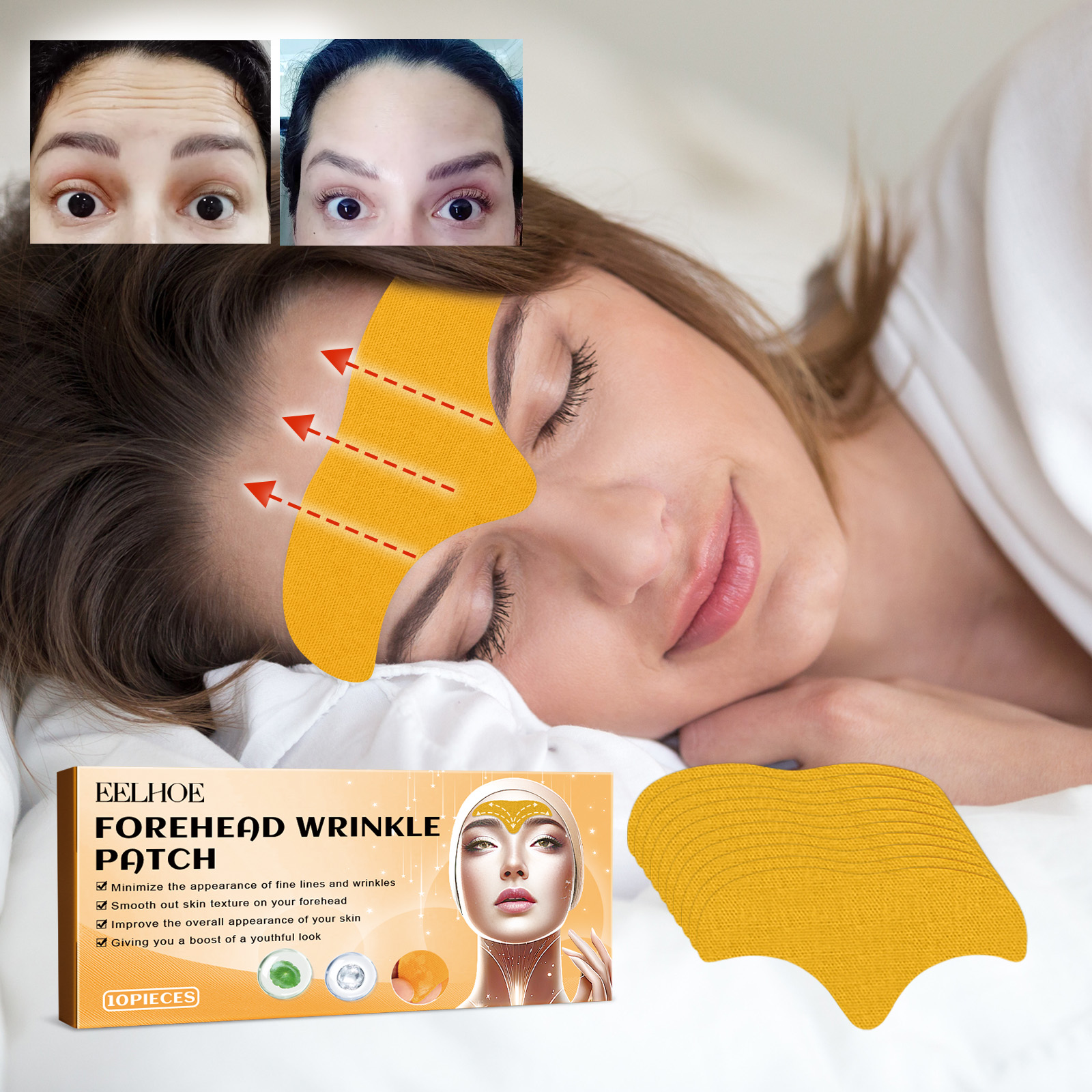 Patches para Remoção de Rugas - Adesivo de Ácido Hialurônico para Testa, Pode Lifting Facial e Firmar a Pele,