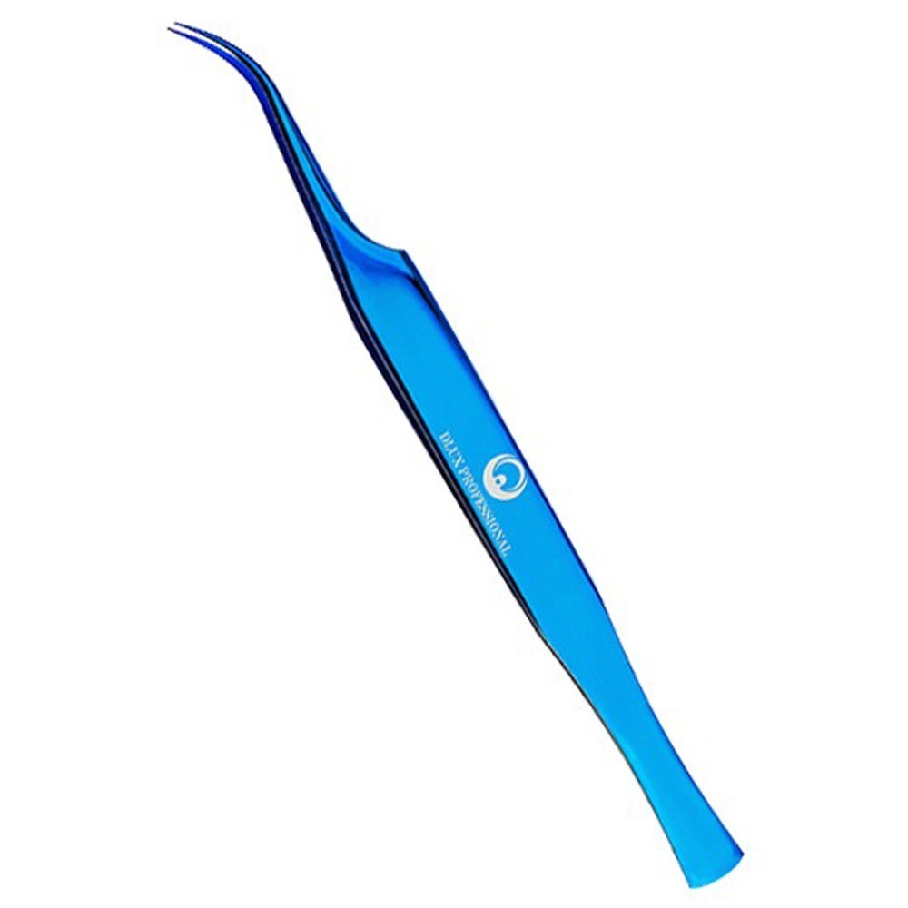 Pinça Dlux Professional Extensão de Cílios Ponta Light Curva Blue