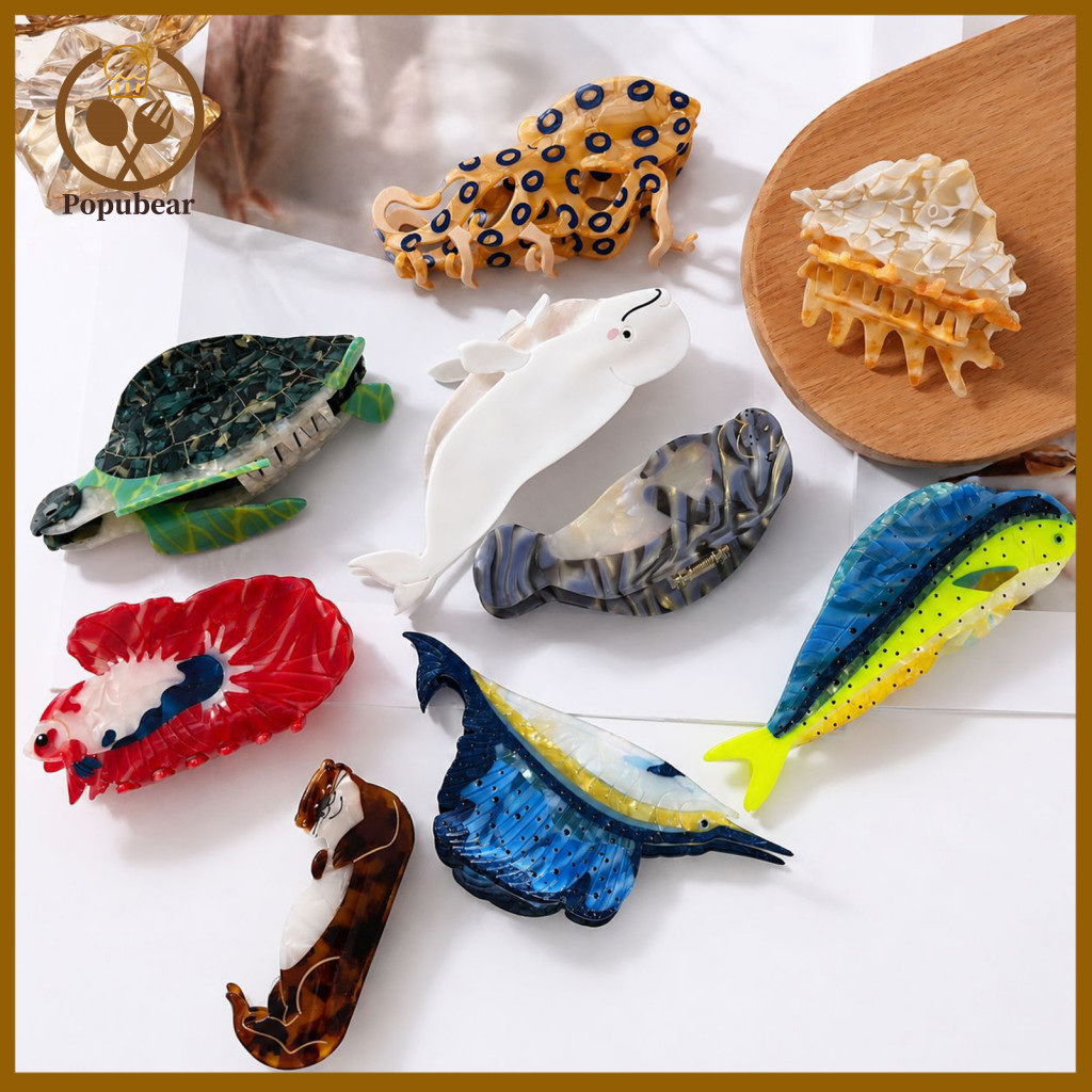 Sea Claw Clips Stylish Hair for Adults Clip for Women – Lightweight Ocean Theme Hairpin with Fish Turtle Conch Octopus