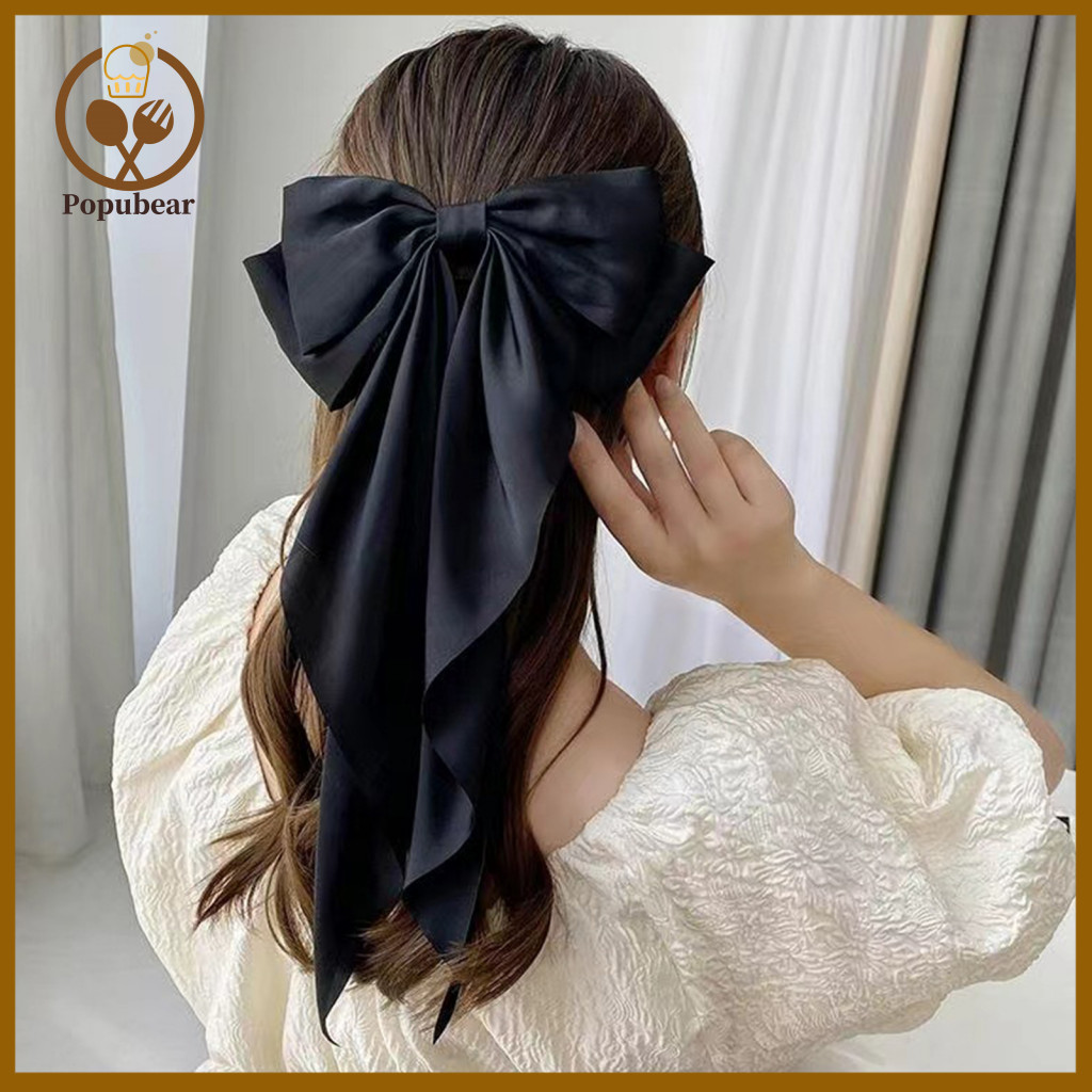 Durable Hair Clip Women Large Hairpin Long Ribbon Bowknot Spring Lightweight Back Head Accessory Stylish Pin for Girls a