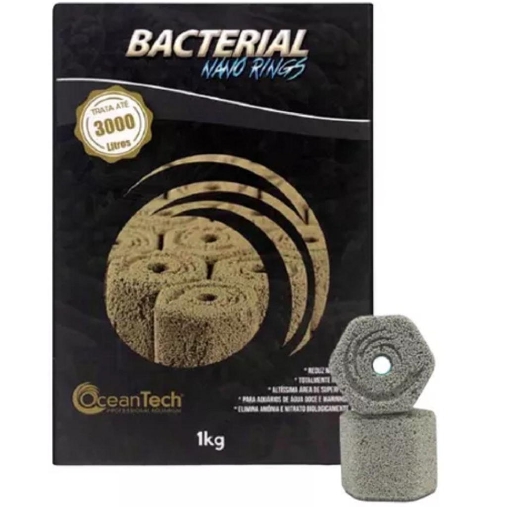 Mídia Biológica Nano Rings Bacterial OceanTech 1kg com Bag - Escolha Bacterial, Far-Infrared, Negative Ion e High Energy