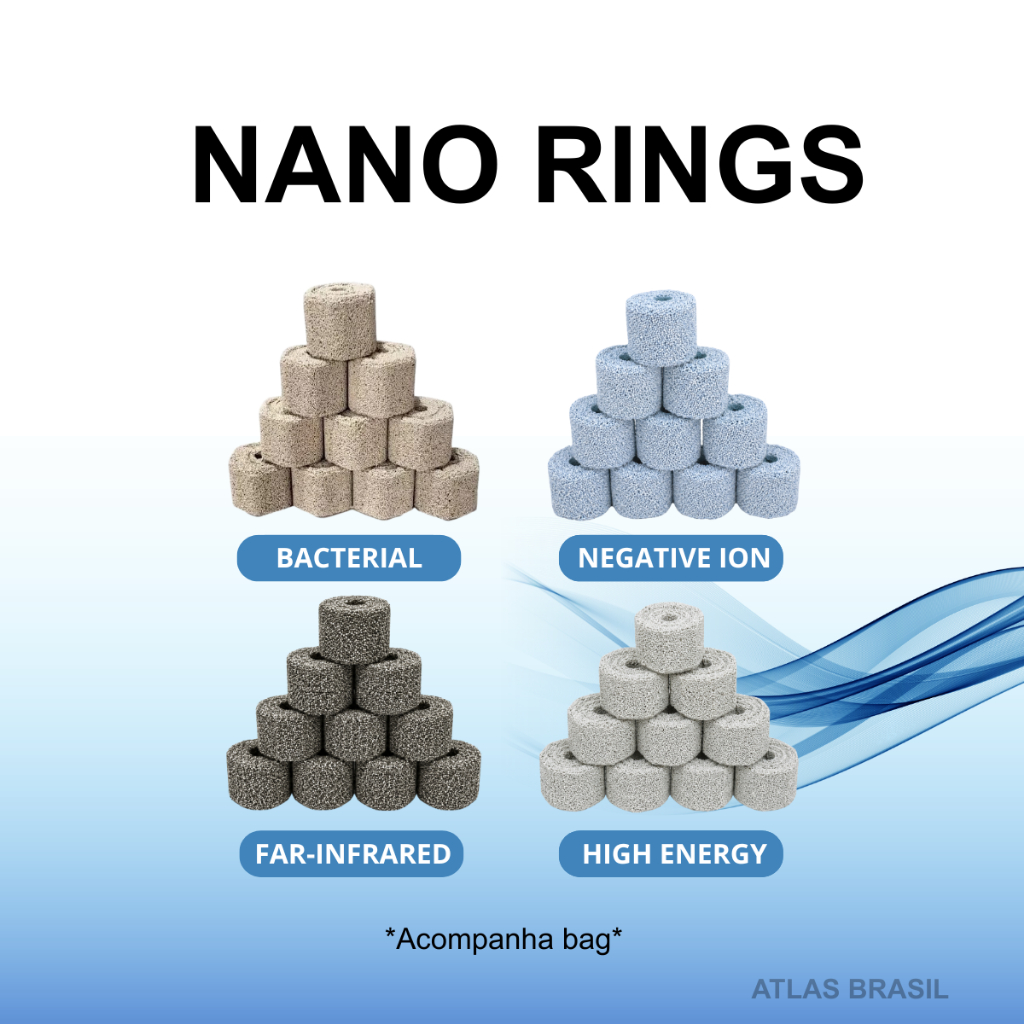 Mídia Biológica Nano Rings Bacterial, Negative Ion, Far-infrared, High Energy para aquários