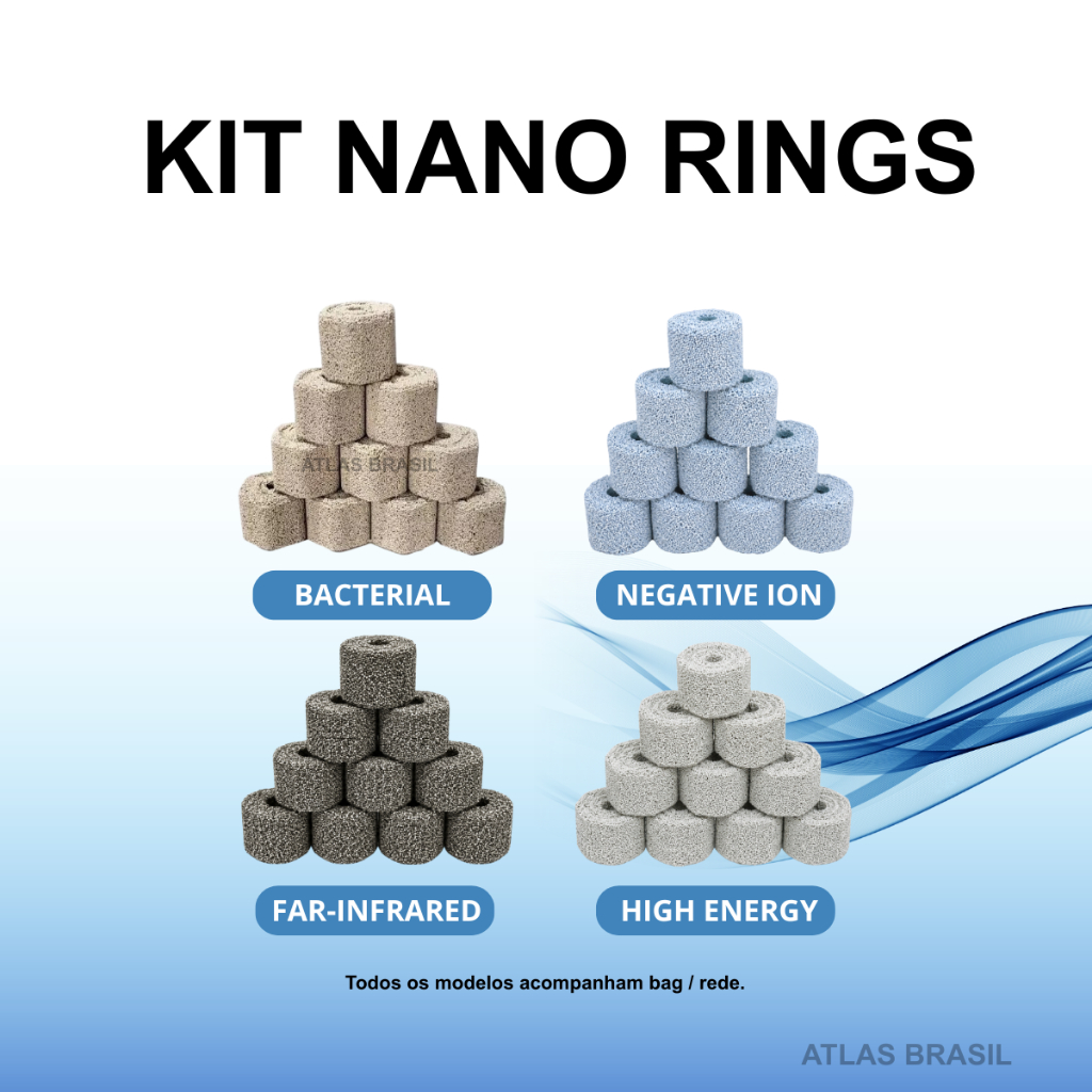 Kit Bacterial, Negative Ion, Far- Infrared, High Energy - Nano Rings Midia Biológica Filtrante Aquários Fontes lagos