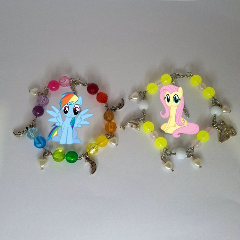 Pulseira My Little Pony - Dupla de pulseiras Rainbow dash e Fluttershy- pulseira y2k- pulseira de miçangas - MLP
