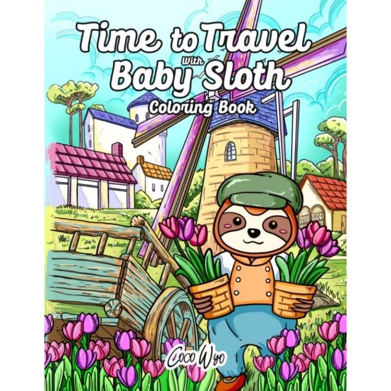 Kit 30 Desenhos para Colorir: Folhas Soltas com Ilustrações do Livro Time to Travel Babu Sloth