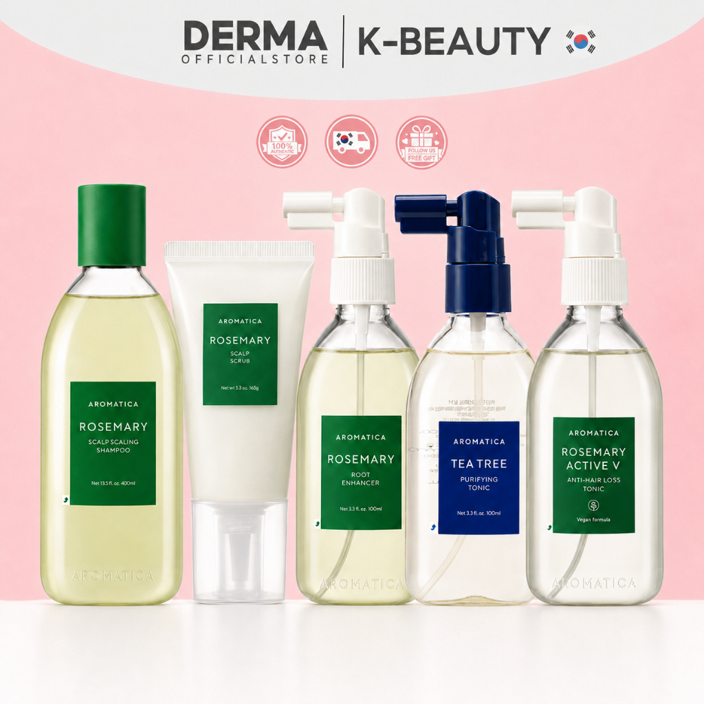 AROMATICA Rosemary Root Enhancer E Scalp Scrub Conjunto De Cuidados Capilares Coreanos-Spray De Água De Alecrim Esfolian