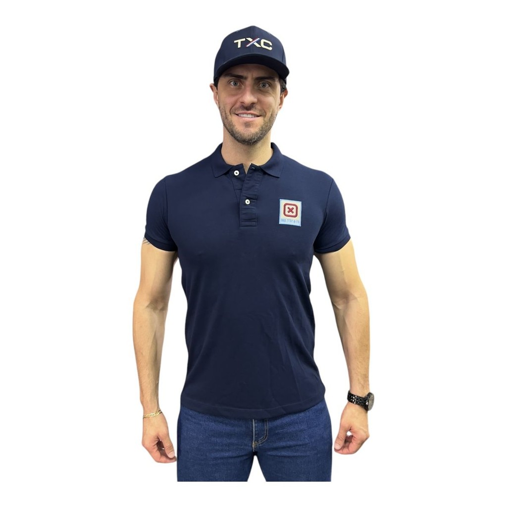CAMISA GOLA POLO MASCULINA TXC MARINHO REGULAR CUSTOM APLICADO BORDADO
