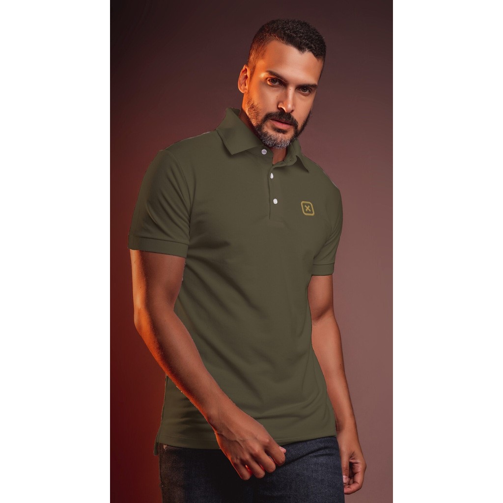 CAMISA MASCULINA GOLA POLO TXC VERDE MILITAR CUSTOM BORDADA