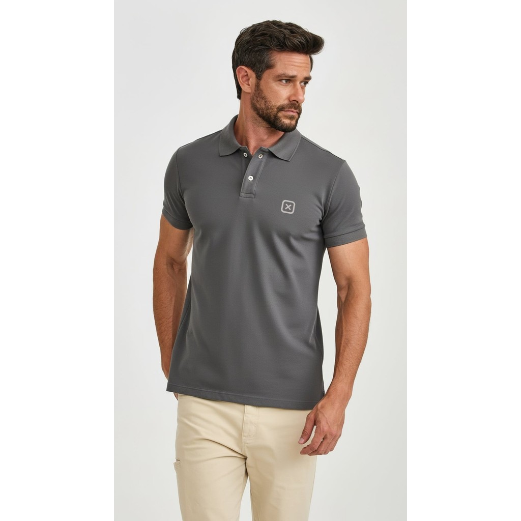 CAMISA GOLA POLO TXC MASCULINA GRAFITE CUSTOM MC BORDADO