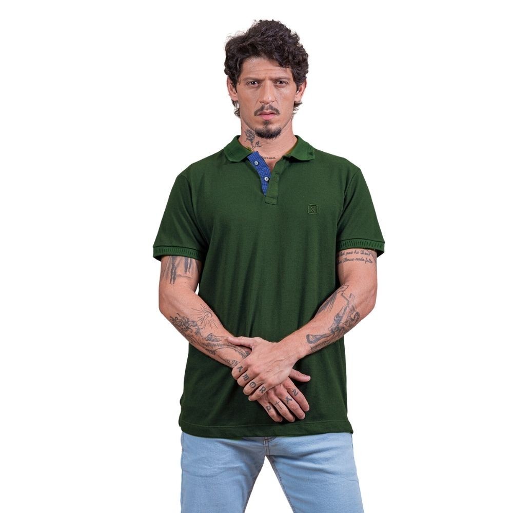 Camisa Polo TXC Original Masculina Custom Manga Curta Verde Militar